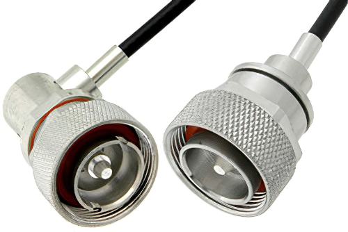 7/16 DIN Male to 7/16 DIN Male Right Angle Cable Using PE-C195 Coax
