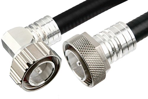 7/16 DIN Male to 7/16 DIN Male Right Angle Cable 36 Inch Length Using 1/2 inch Helical Coax, RoHS