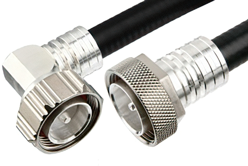 7/16 DIN Male to 7/16 DIN Male Right Angle Cable 72 Inch Length Using 1/2 inch Helical Coax, RoHS