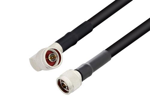 N Male to N Male Right Angle Cable Using RG213 Coax with HeatShrink, LF Solder