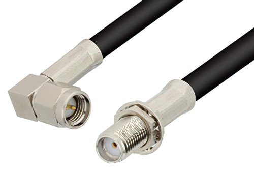 SMA Male Right Angle to SMA Female Bulkhead Cable Using RG223 Coax, RoHS
