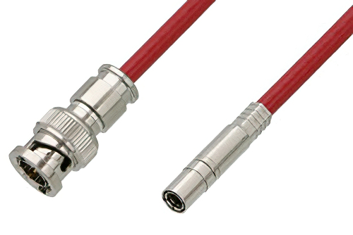 75 Ohm Mini SMB Plug to 75 Ohm BNC Male Cable 12 Inch Length Using 75 Ohm PE-B159-RD Red Coax