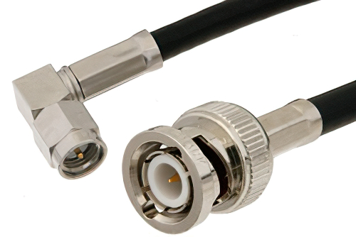 SMA Male Right Angle to BNC Male Cable 60 Inch Length Using PE-C195 Coax