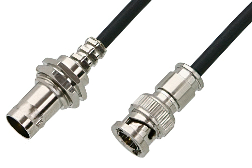 75 Ohm BNC Male to 75 Ohm BNC Female Bulkhead Cable 12 Inch Length Using 75 Ohm PE-B159-BK Black Coax