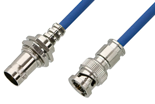 75 Ohm BNC Male to 75 Ohm BNC Female Bulkhead Cable 24 Inch Length Using 75 Ohm PE-B159-BL Blue Coax