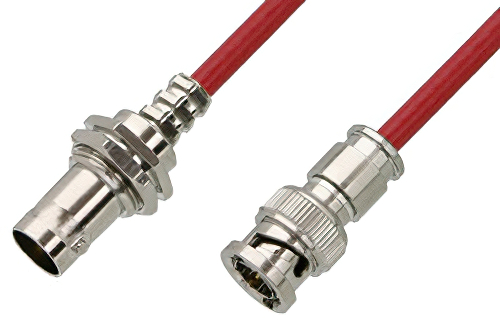 75 Ohm BNC Male to 75 Ohm BNC Female Bulkhead Cable 60 Inch Length Using 75 Ohm PE-B159-RD Red Coax