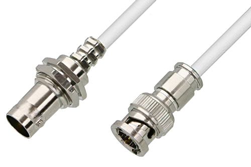 75 Ohm BNC Male to 75 Ohm BNC Female Bulkhead Cable 60 Inch Length Using 75 Ohm PE-B159-WH White Coax