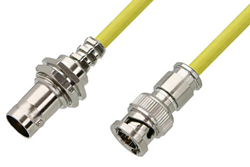 75 Ohm BNC Male to 75 Ohm BNC Female Bulkhead Cable 24 Inch Length Using 75 Ohm PE-B159-YW Yellow Coax