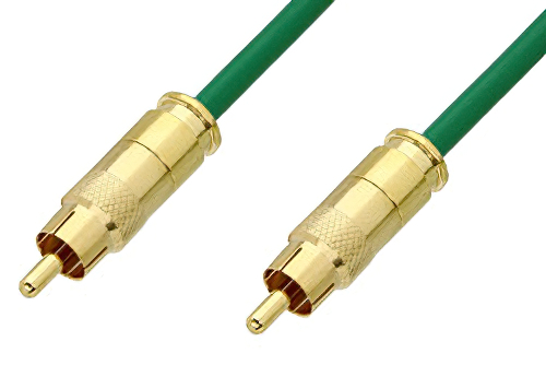 75 Ohm RCA Male to 75 Ohm RCA Male Cable 24 Inch Length Using 75 Ohm PE-B159-GR Green Coax