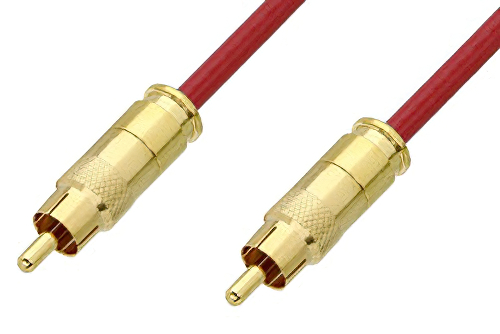 75 Ohm RCA Male to 75 Ohm RCA Male Cable Using 75 Ohm PE-B159-RD Red Coax