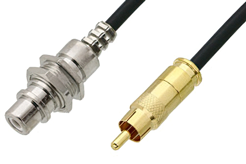 75 Ohm RCA Male to 75 Ohm RCA Female Bulkhead Cable 24 Inch Length Using 75 Ohm PE-B159-BK Black Coax