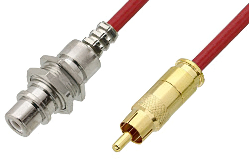 75 Ohm RCA Male to 75 Ohm RCA Female Bulkhead Cable Using 75 Ohm PE-B159-RD Red Coax