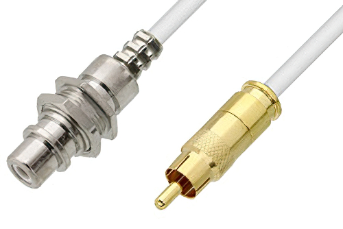 75 Ohm RCA Male to 75 Ohm RCA Female Bulkhead Cable 24 Inch Length Using 75 Ohm PE-B159-WH White Coax
