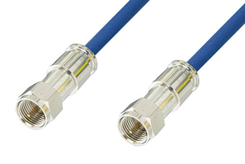 75 Ohm F Male to 75 Ohm F Male Cable 12 Inch Length Using 75 Ohm PE-B159-BL Blue Coax