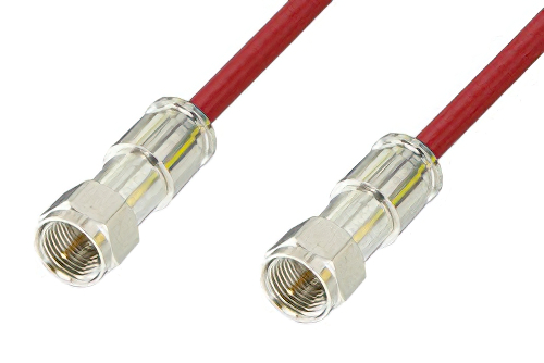 75 Ohm F Male to 75 Ohm F Male Cable 60 Inch Length Using 75 Ohm PE-B159-RD Red Coax