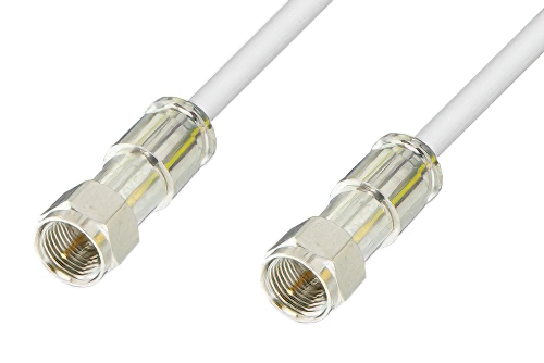 75 Ohm F Male to 75 Ohm F Male Cable 24 Inch Length Using 75 Ohm PE-B159-WH White Coax