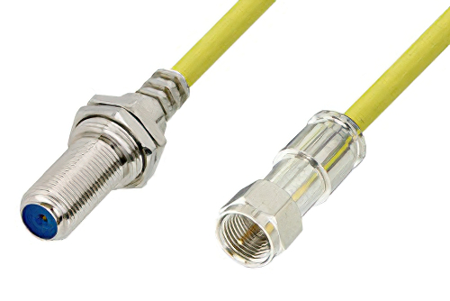 75 Ohm F Male to 75 Ohm F Female Bulkhead Cable 48 Inch Length Using 75 Ohm PE-B159-YW Yellow Coax