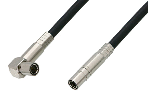 75 Ohm Mini SMB Plug to 75 Ohm Mini SMB Plug Right Angle Cable 60 Inch Length Using 75 Ohm PE-B159-BK Black Coax