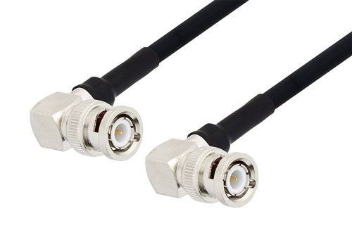 BNC Male Right Angle to BNC Male Right Angle Cable Using RG223 Coax with HeatShrink and 90 Deg. Clock in 200CM