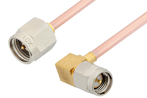 SMA Male Right Angle to SMA Male Cable Using RG405 Coax