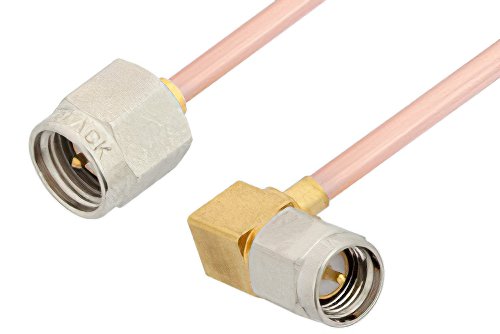 SMA Male to SMA Male Right Angle Cable Using RG405 Coax, RoHS