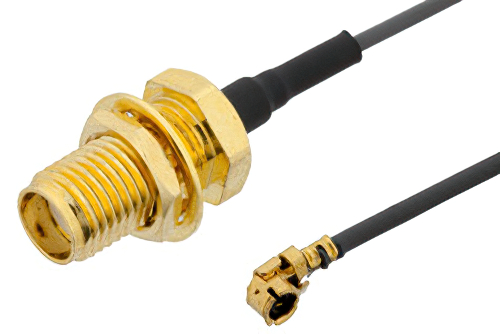 SMA Female Bulkhead to UMCX Plug Right Angle Cable 6 Inch Length Using 1.13mm Coax, RoHS