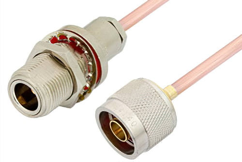 N Male to N Female Bulkhead Cable 12 Inch Length Using RG402 Coax