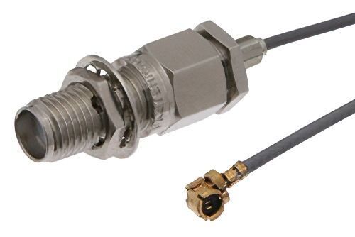 Reverse Thread SMA Female Bulkhead to UMCX Plug Cable 6 Inch Length Using RG178 Coax