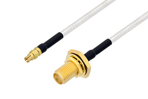 Mini SMP Female to SMA Female Bulkhead Cable Using PE-SR405FL Coax with HeatShrink