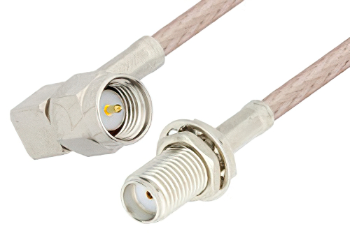 SMA Male Right Angle to SMA Female Bulkhead Cable 48 Inch Length Using RG316 Coax, RoHS