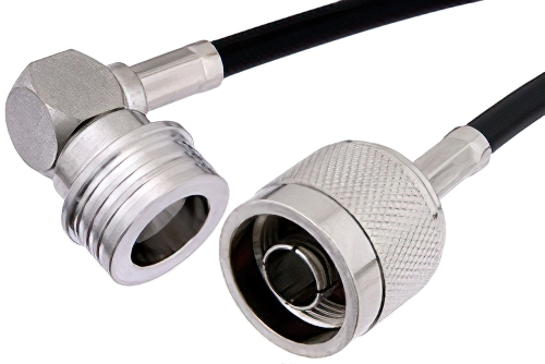 N Male to QN Male Right Angle Cable Using RG58 Coax