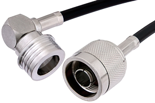 N Male to QN Male Right Angle Cable 120 Inch Length Using PE-C195 Coax