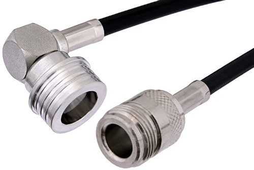 N Female to QN Male Right Angle Cable 48 Inch Length Using PE-C195 Coax