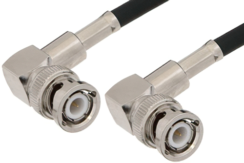 BNC Male Right Angle to BNC Male Right Angle Cable 24 Inch Length Using 53 Ohm RG55 Coax