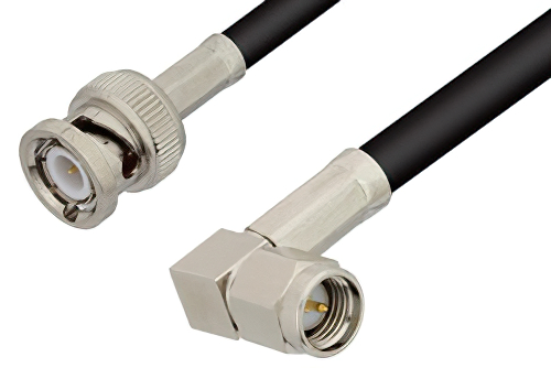 SMA Male Right Angle to BNC Male Cable 6 Inch Length Using RG58 Coax, RoHS