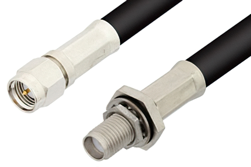 SMA Male to SMA Female Bulkhead Cable 48 Inch Length Using 75 Ohm RG59 Coax, RoHS