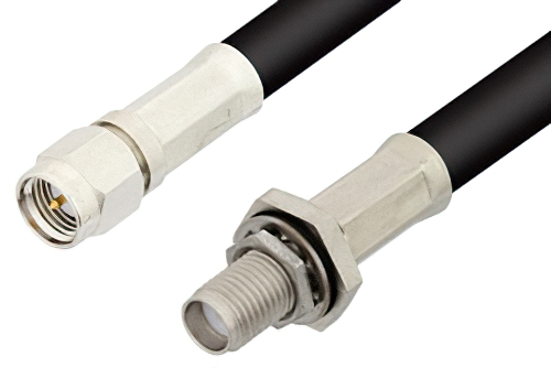 SMA Male to SMA Female Bulkhead Cable 6 Inch Length Using 75 Ohm RG59 Coax, RoHS