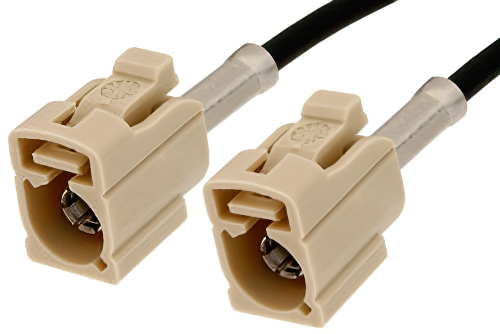 Beige FAKRA Jack to FAKRA Jack Cable 24 Inch Length Using PE-C100-LSZH Coax