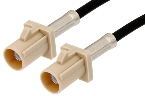 Beige FAKRA Plug to FAKRA Plug Cable 12 Inch Length Using PE-C100-LSZH Coax