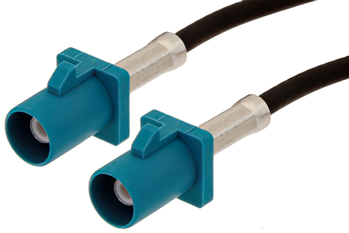 Water Blue FAKRA Plug to FAKRA Plug Cable 48 Inch Length Using PE-C100-LSZH Coax