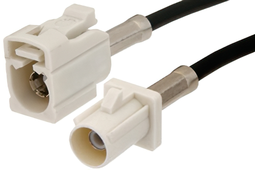 White FAKRA Plug to FAKRA Jack Cable 24 Inch Length Using PE-C100-LSZH Coax