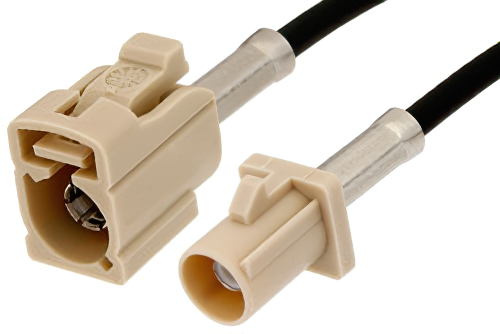 Beige FAKRA Plug to FAKRA Jack Cable 36 Inch Length Using PE-C100-LSZH Coax