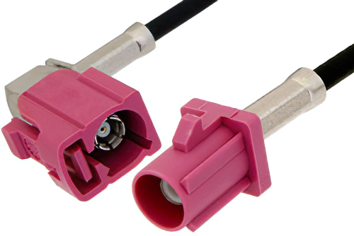Violet FAKRA Plug to FAKRA Jack Right Angle Cable 24 Inch Length Using PE-C100-LSZH Coax