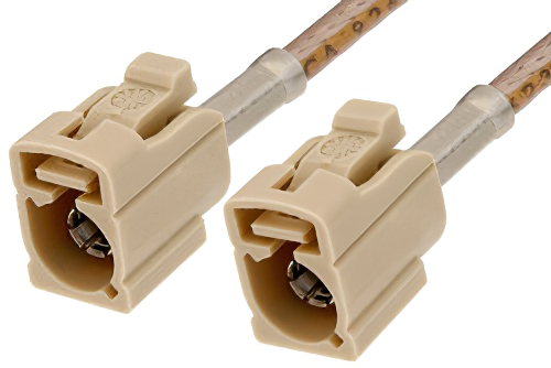 Beige FAKRA Jack to FAKRA Jack Cable 12 Inch Length Using RG316 Coax