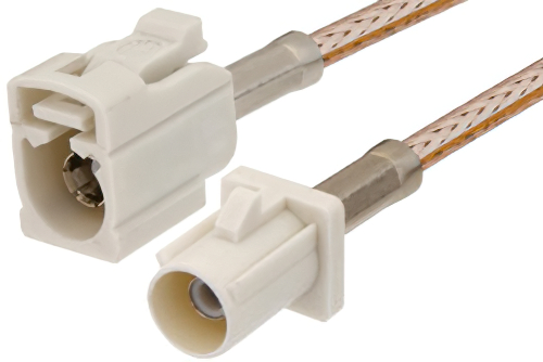 White FAKRA Plug to FAKRA Jack Cable 48 Inch Length Using RG316 Coax
