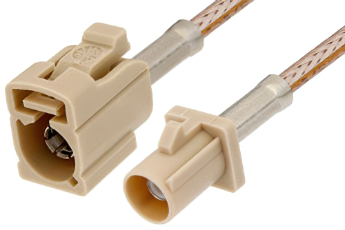Beige FAKRA Plug to FAKRA Jack Cable 48 Inch Length Using RG316 Coax