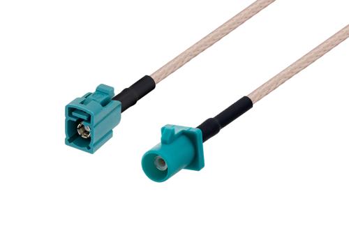 Water Blue FAKRA Jack to FAKRA Plug Cable Using RG316 Coax with HeatShrink