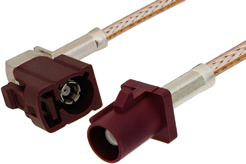 Bordeaux FAKRA Plug to FAKRA Jack Right Angle Cable 24 Inch Length Using RG316 Coax