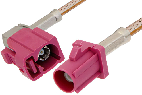 Violet FAKRA Plug to FAKRA Jack Right Angle Cable 24 Inch Length Using RG316 Coax