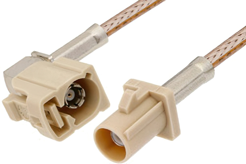 Beige FAKRA Plug to FAKRA Jack Right Angle Cable 24 Inch Length Using RG316 Coax